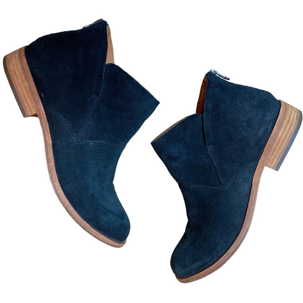 Kork-Ease Women’s Size 8.5 Black Suede ‘Ryder’ Stacked Wood Heel Zip Ankle Boots